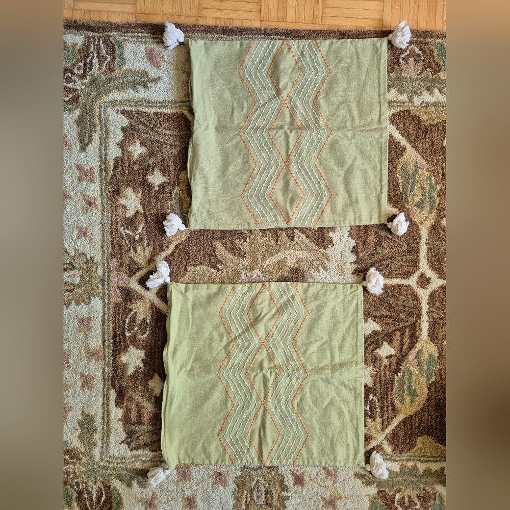 Green Decorative Pillow Covers with Tassels